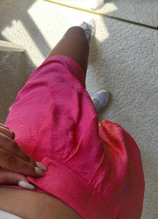 Класичні шорти з льону широка гумка на липучці подовжені білі рожева бежеві легкі літні трендові стильні