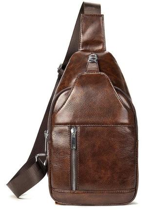 Мужская сумка-слинг кожаная 20340 vintage коричневая