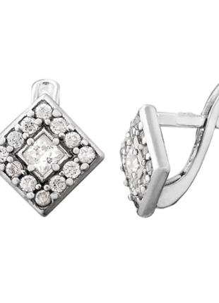 Срібні сережки ромби з англійською застібкою