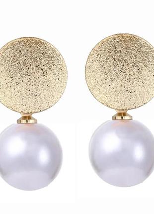 Сережки висячі біжутерія жіночі "перли — pearl" золотисті
