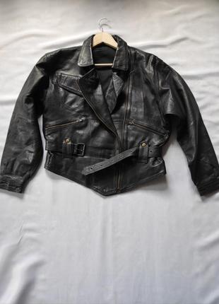 Стильная винтажная оверсайз куртка косуха из натуральной кожи
