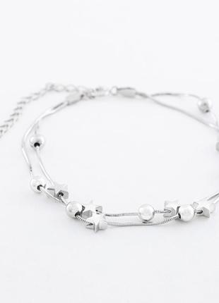 Срібний браслет декоративний зірочки зі срібними кульками, розмір 16 см x 0,2 см, вага: 4.3 г