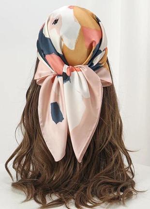 Жіноча шаль якісний штучний шовк сатиновий великий палантин шарф абстракція квіти