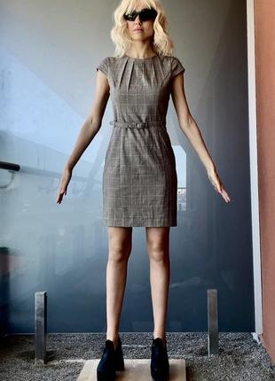 Футляр платье короткое тренд офис классика база коричневая поясmango платье duttiкороткийzara рукав стиль oldmoney