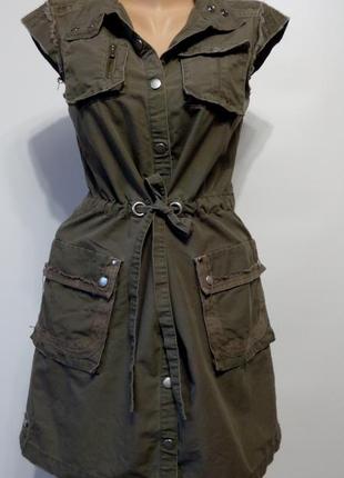 Платье сафари мини 44 46 размер футляр винтажное хаки