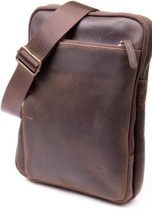 Оригінальна сумка з накладною кишенею на блискавці в матовій шкірі 11280 shvigel, коричнева