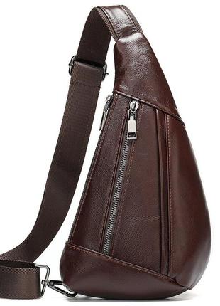 Мужская сумка-слинг кожаная 14737 vintage коричневая