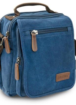 Универсальная текстильная мужская сумка на два отделения vintage 20201 синяя