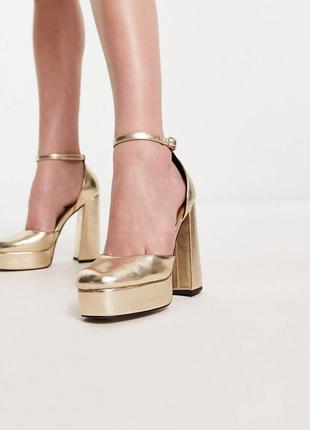 Золотые туфли на высоком каблуке 24.5 см asos design