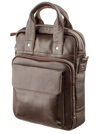 Качественная мужская сумка вертикального формата shvigel 11168 под а4 коричневая флотар