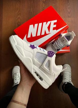 Женские кроссовки nike air jordan retro 4 fleece termo white &amp; purple