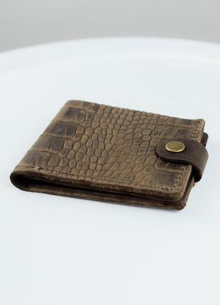 Класичний гаманець із натуральної шкіри crazy horse тиснення крокодил sh016 (темно-коричневий)