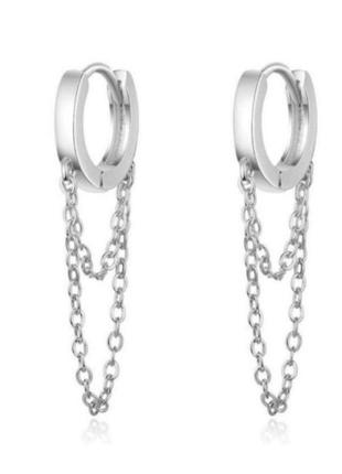 Сережки кільця маленькі срібло  silver оригінальні ланцюжок