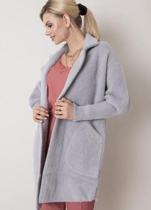 Жіночий сірий жакет-пальто альпака 44-48 укр