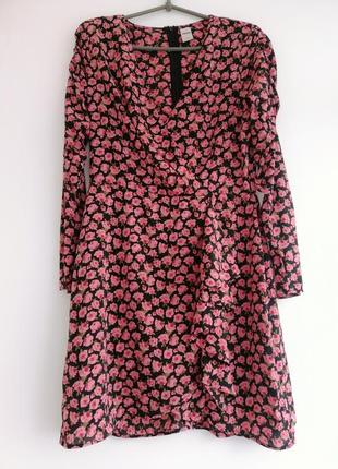 Платье женское розовое черное цветочный принт мини