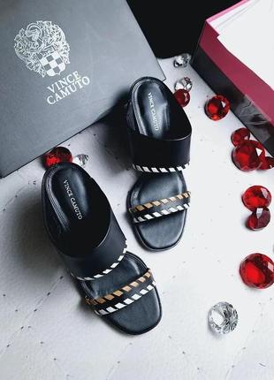 Vince camuto оригінал шкіряні чорні босоніжки сабо на підборах