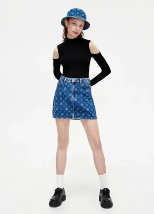Красивая стильная динсовая юбка для девчонки джинсовка юбка модные крутые принты 14 лет s/xs нова