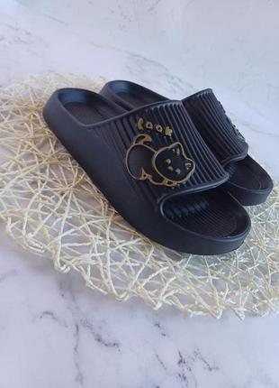 Симпатичные мягкие легкие шлепанцы/сланцы с котиком в черном цвете, размер 36-41