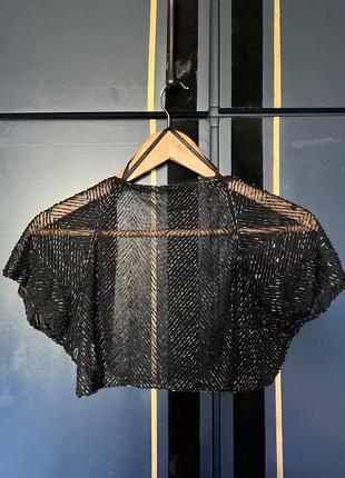 Болеро накидка короткий пиджак из бисера стекляруса накидка для вечернего платья черного цвета
