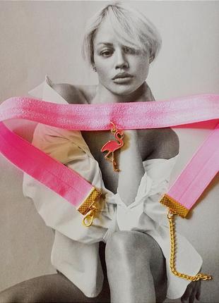 Чокер, украшение на шею, колье, ожерелье, фламинго, розовый, подарок девушке, подарок подруге, идея подарок