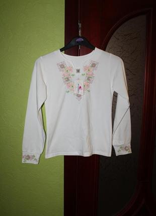 Новая вышитая блузка, реглан с вышивкой девочке на рост 158 см, фирма фламинго
