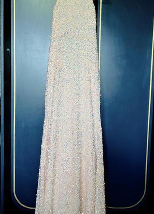 Сукня вечірня плаття  в паєтки рожевого кольору зі шлейфом  в стилі арт деко
