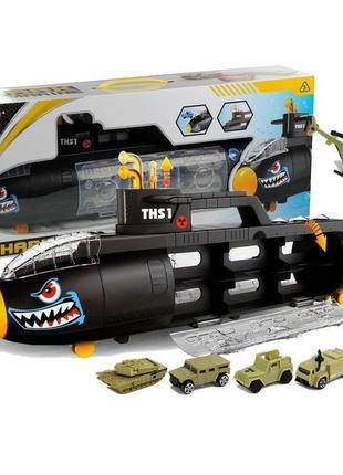 Игровой набор подводная лодка с 5 военными машинками и вертолетом