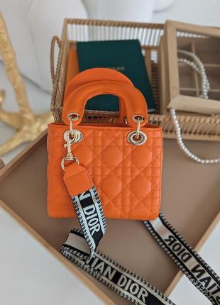 Женская сумка леди диор мини оранжевый с широким ремнем люкс качество2 фото
