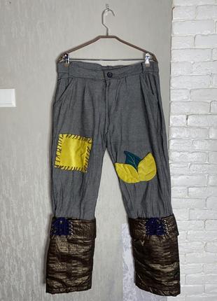 Дизайнерские винтажные брюки эксклюзивные брюки с аппликацией винтаж, xxxl