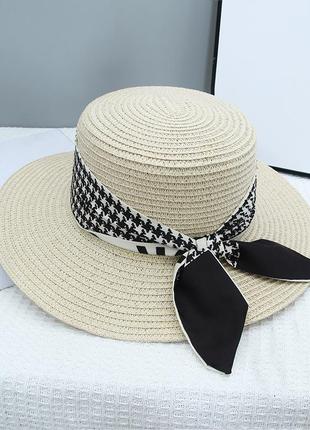 13-129 жіночий капелюх канотьє зі стрічкою женская летняя шляпа канотье с лентой шляпка панамка
