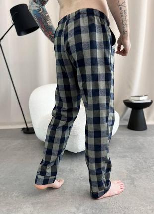Домашня піжама для чоловіків  cosy  із фланелі  (штани+лонгслив) клітина хакі7 фото