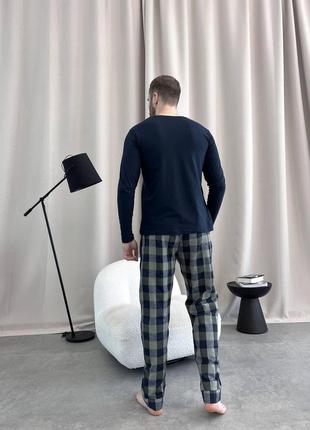 Домашня піжама для чоловіків  cosy  із фланелі  (штани+лонгслив) клітина хакі2 фото