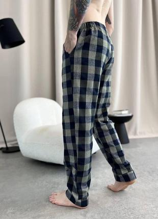 Домашня піжама для чоловіків  cosy  із фланелі  (штани+лонгслив) клітина хакі8 фото
