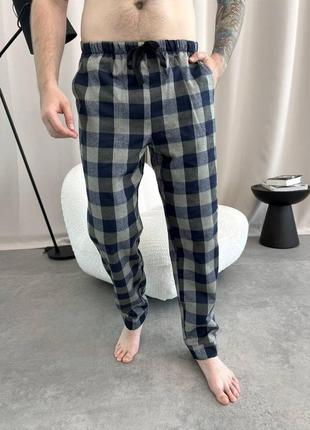 Домашня піжама для чоловіків  cosy  із фланелі  (штани+лонгслив) клітина хакі4 фото