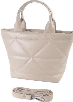 Беж тауп - стеганная, качественная сумка в стиле "tote bag", отделение на молнии (луцк, 839)