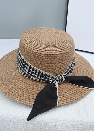 13-129 жіночий капелюх канотьє зі стрічкою женская летняя шляпа канотье с лентой шляпка панамка