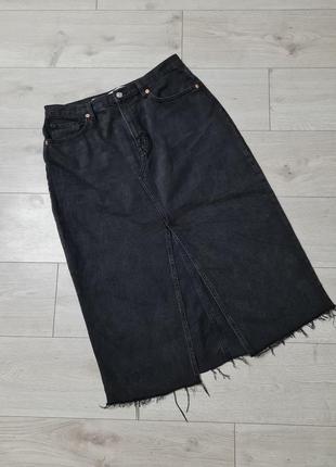 Юбка джинсовая меди с разрезом длинная юбка