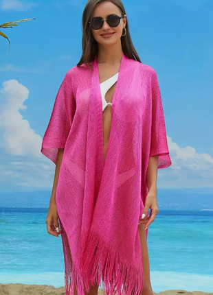 Туніка, пляжний халат, накидка з бахромою і люрексом 3 кольори 876хф