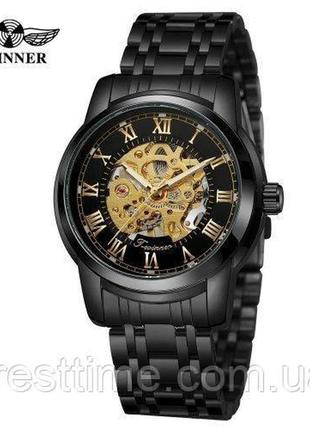 Чоловічий наручний кварцовий годинник forsining 8250 all black steel