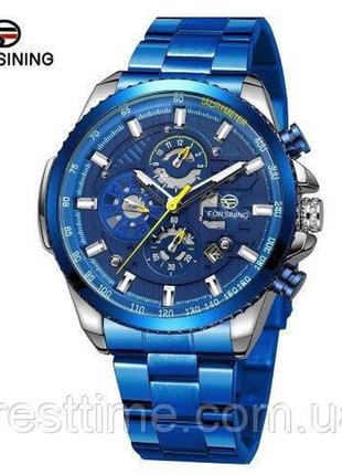 Чоловічий наручний механічний годинник з автопідзаводом forsining 6909 silver-blue