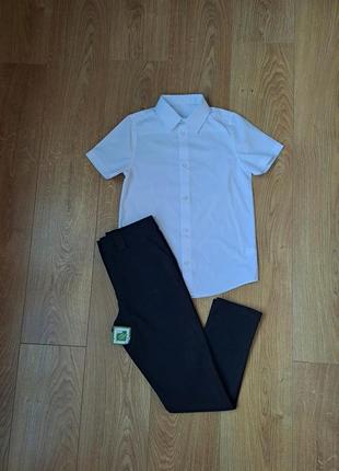 Нарядный набор для мальчика/костюм/чёрные брюки/белая рубашка с коротким рукавом для мальчика