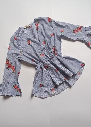 😍 шикарная новая блузка женская блуза в полоску с вышивкой