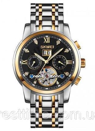 Чоловічий наручний механічний годинник з автопідзаводом skmei m029tgdbk gold-silver-black