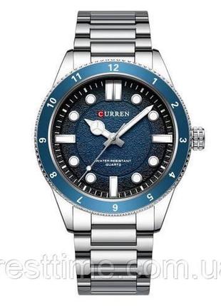 Мужские наручные кварцевые часы curren 8450 silver-blue