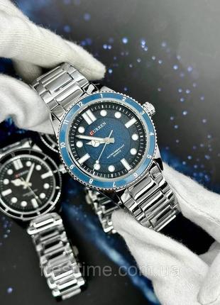 Мужские наручные кварцевые часы curren 8450 silver-blue