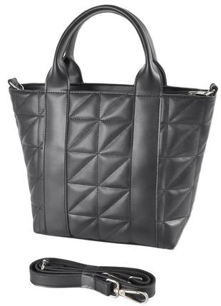 Черная - стеганная, каркасная, качественная сумка в стиле "tote bag", отделение на молнии (луцк, 837)