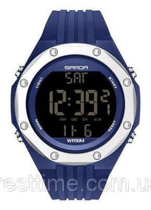 Чоловічий наручний електронний годинник sanda 6093 blue-silver