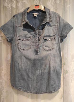 Джинсовая рубашка с коротким рукавом, стрейч, h&m,р.мджинсовая рубашка с коротким рукавом, стрейч, h&m