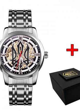 Чоловічий наручний механічний годинник з автопідзаводом patriot 025 sharp silver black.