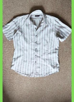 Летняя льняная мужская рубашка короткий рукав лен р.52-54 xl pierre cardin
